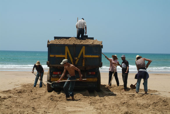 Persistent illegal beach sand mining around Cancun, Quintana Roo State, Yucatan Peninsula