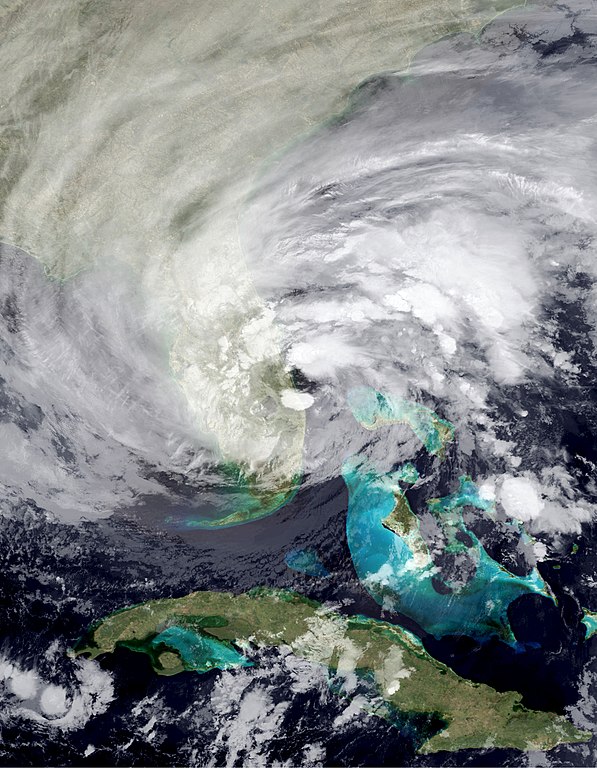 Hurricane Nicole shortly before its landfall in Florida on November 10, 2022 (by NASA/NOAA-20, Public domain, via Wikimedia Commons).