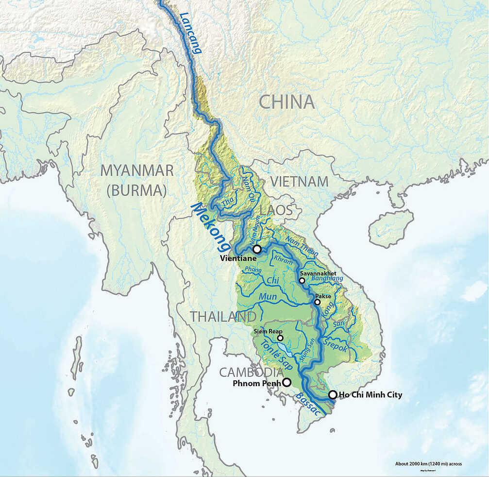 Mekong Basin (by Shannon1, CC BY-SA 4.0 via Wikimedia Commons).