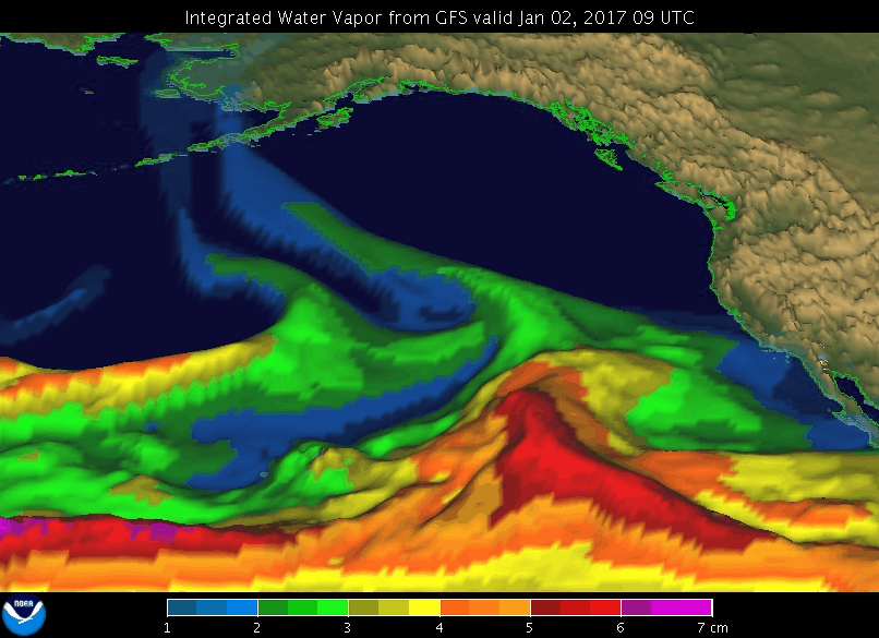 Atmospheric River event in January 2017 (animation by NOAA/ESRL/PSD, Public Domain)