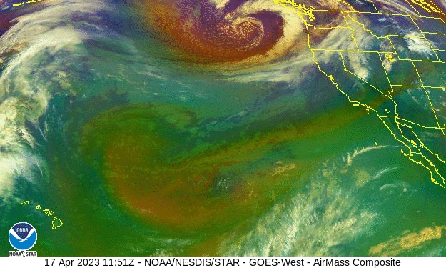 April 17, 2023 Air Mass RGB imagery courtesy of NOAA.