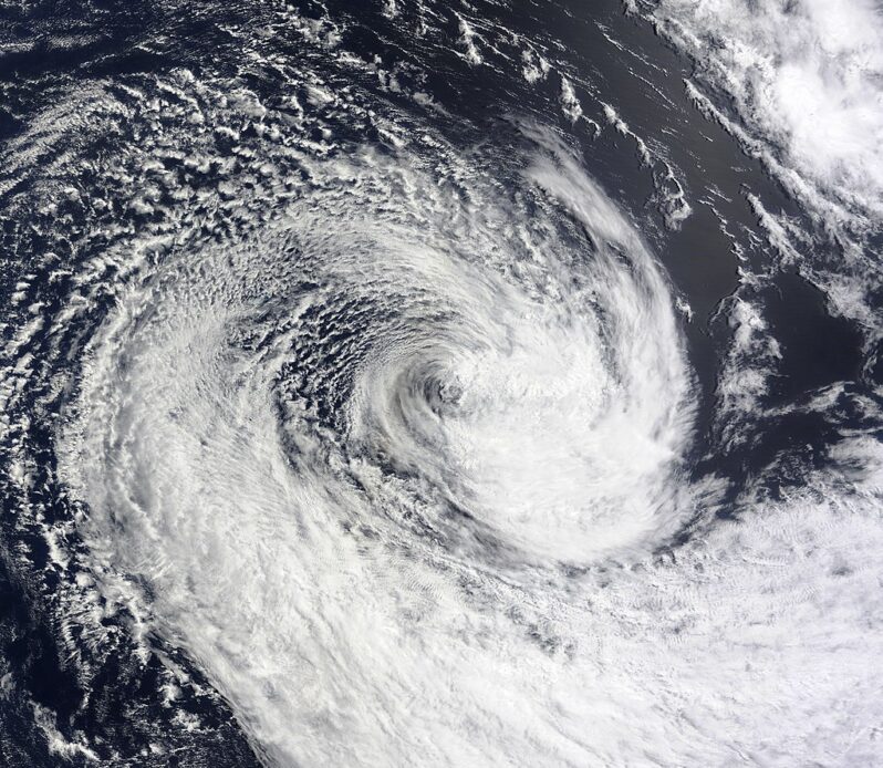 Subtropical Cyclone Gabrielle on 12 February 2023 (courtesy of NASA/Terra-MODIS, Public domain, via Wikimedia).