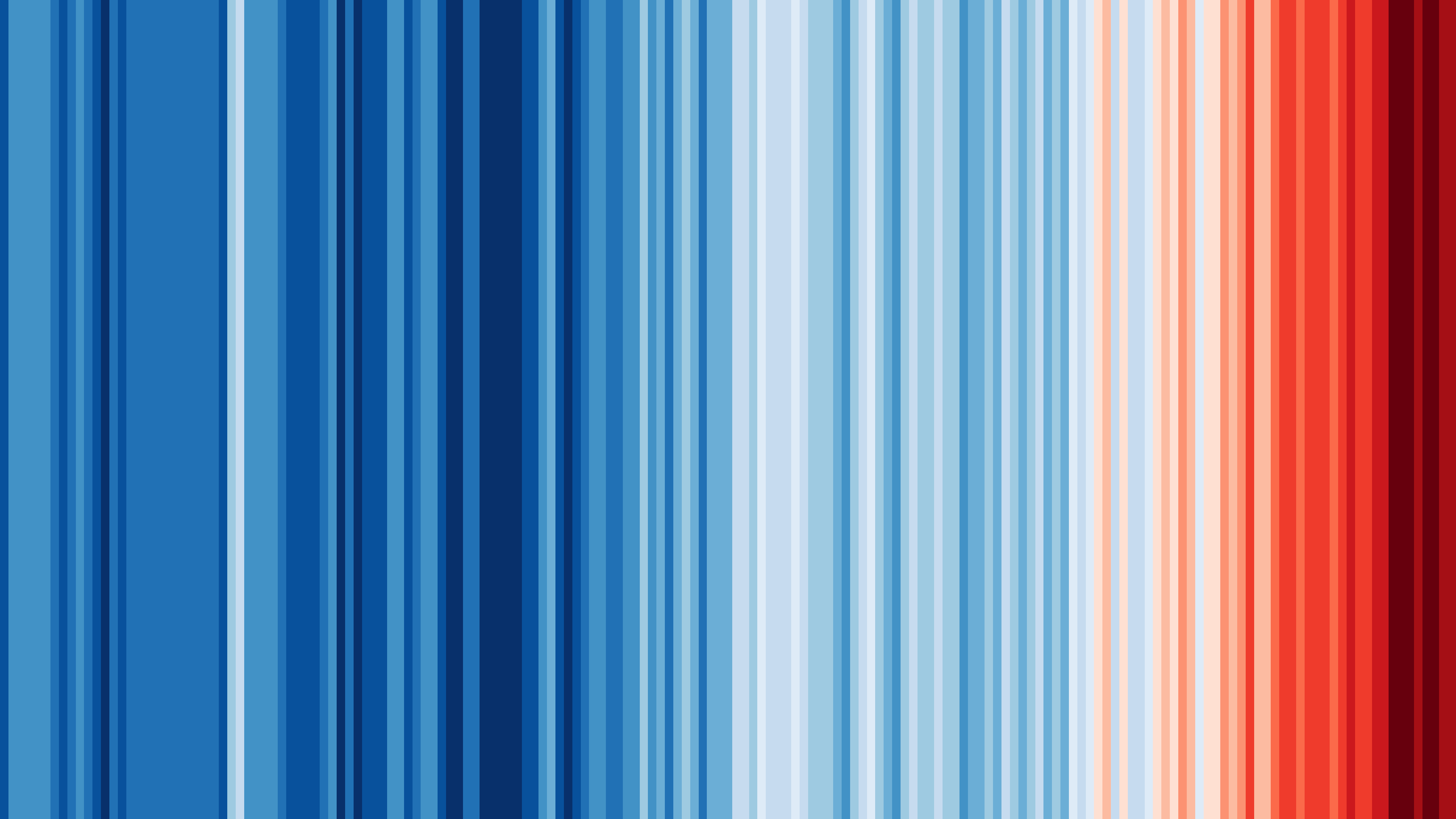 Warming Stripes: A representation of annual global temperatures from 1850 - 2022. Using color alone in a minimalist style climate scientist Ed Hawkins was able to intuitively convey global warming trends to the general public. The graphic has inspired many diverse applications around the world and is a powerful reminder of our climate crisis. (Ed Hawkins, National Centre for Atmospheric Science, University of Reading, using Data from Berkeley Earth, NOAA, UK Met Office, MeteoSwiss, DWD, SMHI, UoR & ZAMG, CC BY 4.0 via https://showyourstripes.info/).