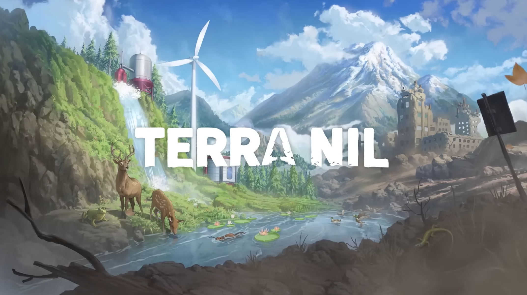 Terra Nil video game screen capture from Netflix game trailer via Youtube.