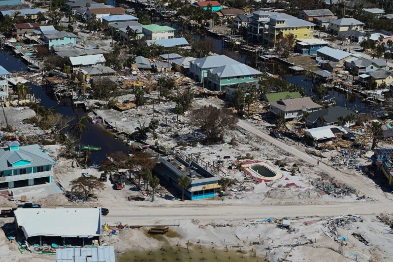 View of damage along the coast of Sanibel, Fort Myers in western Florida following Hurricane Ian Oct. 1, 2022. (Courtesy of U.S. Coast Guard, photo by Petty Officer Third Class Riley Perkofski CC BY-NC-ND 2.0 DEED via Flickr).