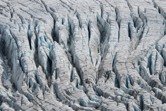A heavily crevassed Exit Glacier near Seward, Alaska, 2015 (by the Crew and Officers of NOAA Ship FAIRWEATHER, courtesy of NOAA Photo Library CC BY 2.0 DEED via Flickr).