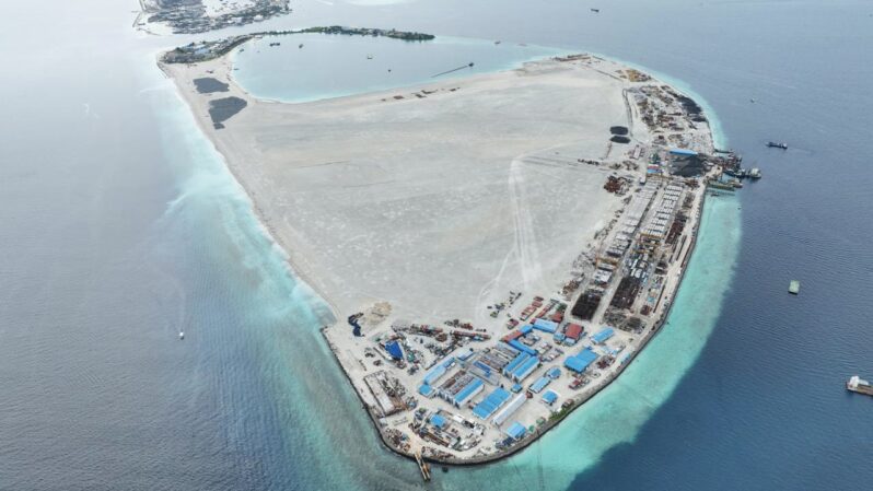 The dredging and reclamation works (utilizing a total of 18 million cubit meters of sand) at K. Gulhifalhu were completed on April 15, 2024 (Courtesy of Ministry of Construction and Infrastructure, Republic of Maldives via X).