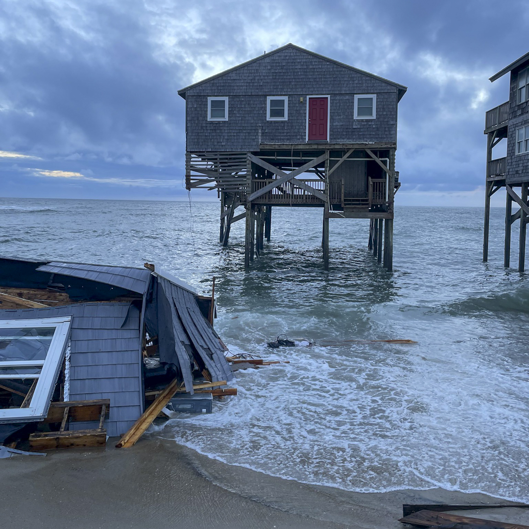 Debris associated with house collapse at 23001 G A Kohler Court 09-20-2024 (Courtesy of Cape Hatteras National Seashore, public domain, via Flickr).