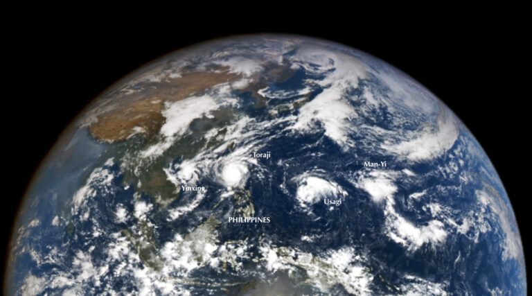 Four storms swirled in the basin, many of which set their sights on the storm-ravaged Philippines (courtesy NASA Earth Observatory, image by Wanmei Liang, using data from DSCOVR EPIC, public domain).