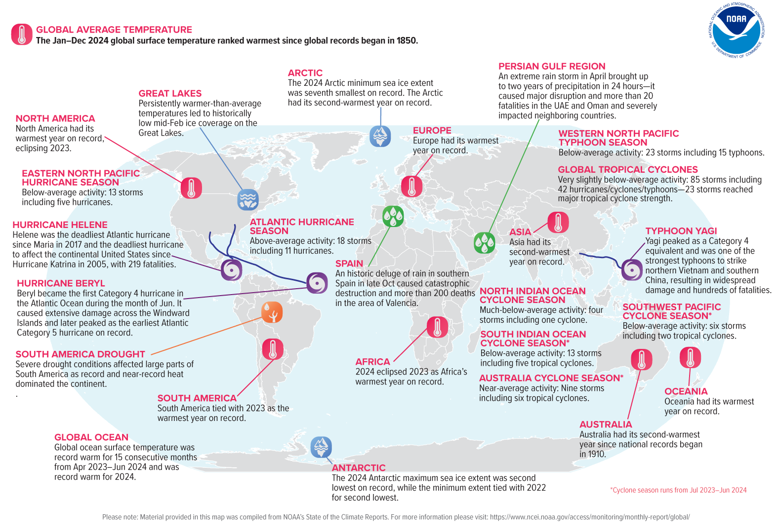 Selected Significant Climate Anamolies and Events in 2024 (courtesy of NOAA, public domain).