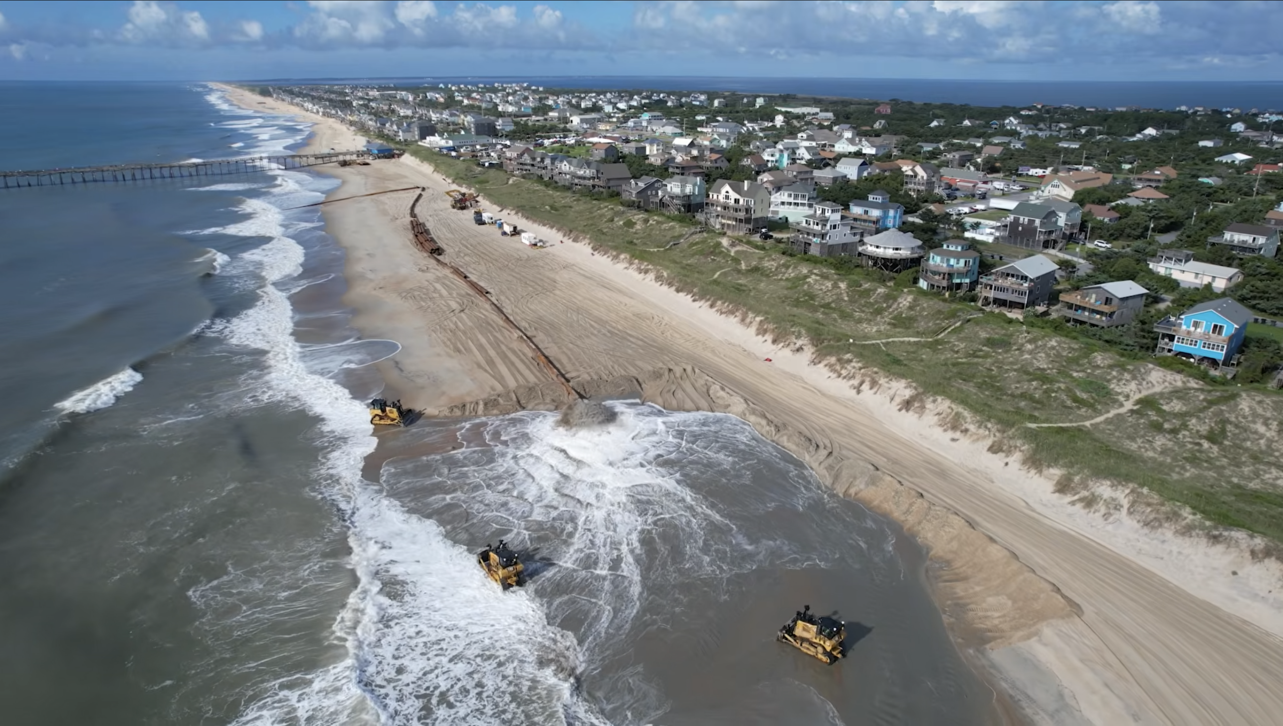 Aerial view of Avon Beach, from Dare County 2026 Beach Nourishment Project video via Youtube, March 10, 2026.