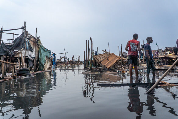 Demolition of Makoko, a fishing community in Lagos,Nigeria - January 2026 (by Sam Okechukwu CC BY 4.0 Courtesy of Justice and Empowerment Initiatives via Flickr).