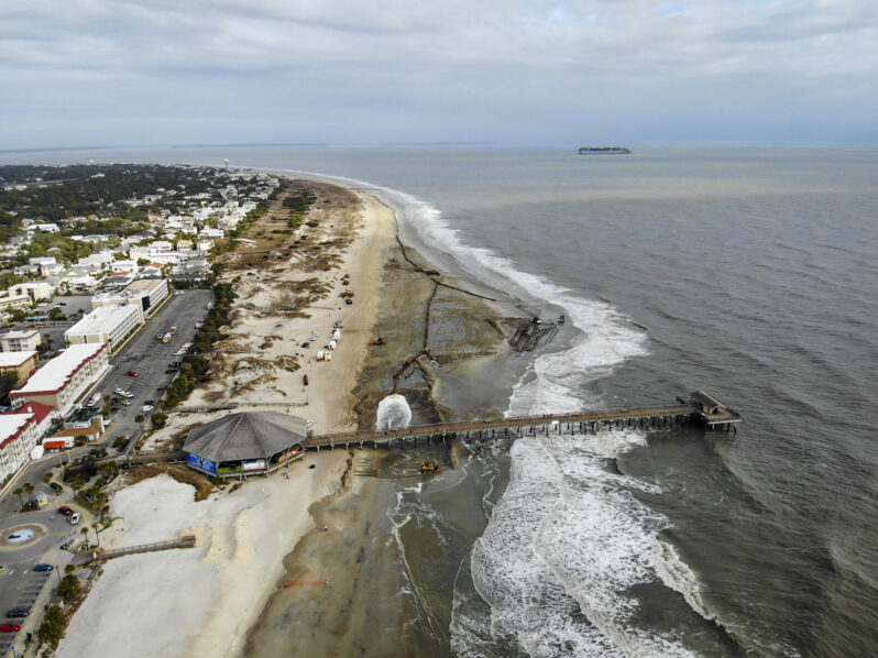 Tybee Island Renourishment project, looking north, January 10, 2020 (courtesy of Savannah District US Army Corps of Engineers created by dji camera, CC BY 2.0, via Flickr).